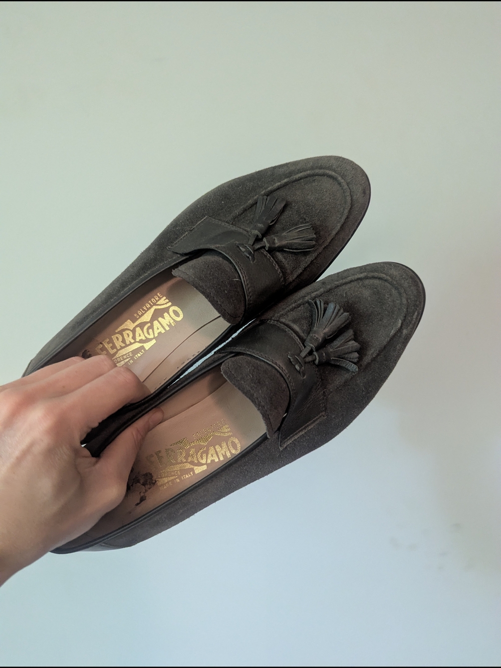 Salvatore Ferragamo Men's Gray Suede Tassel Loafers